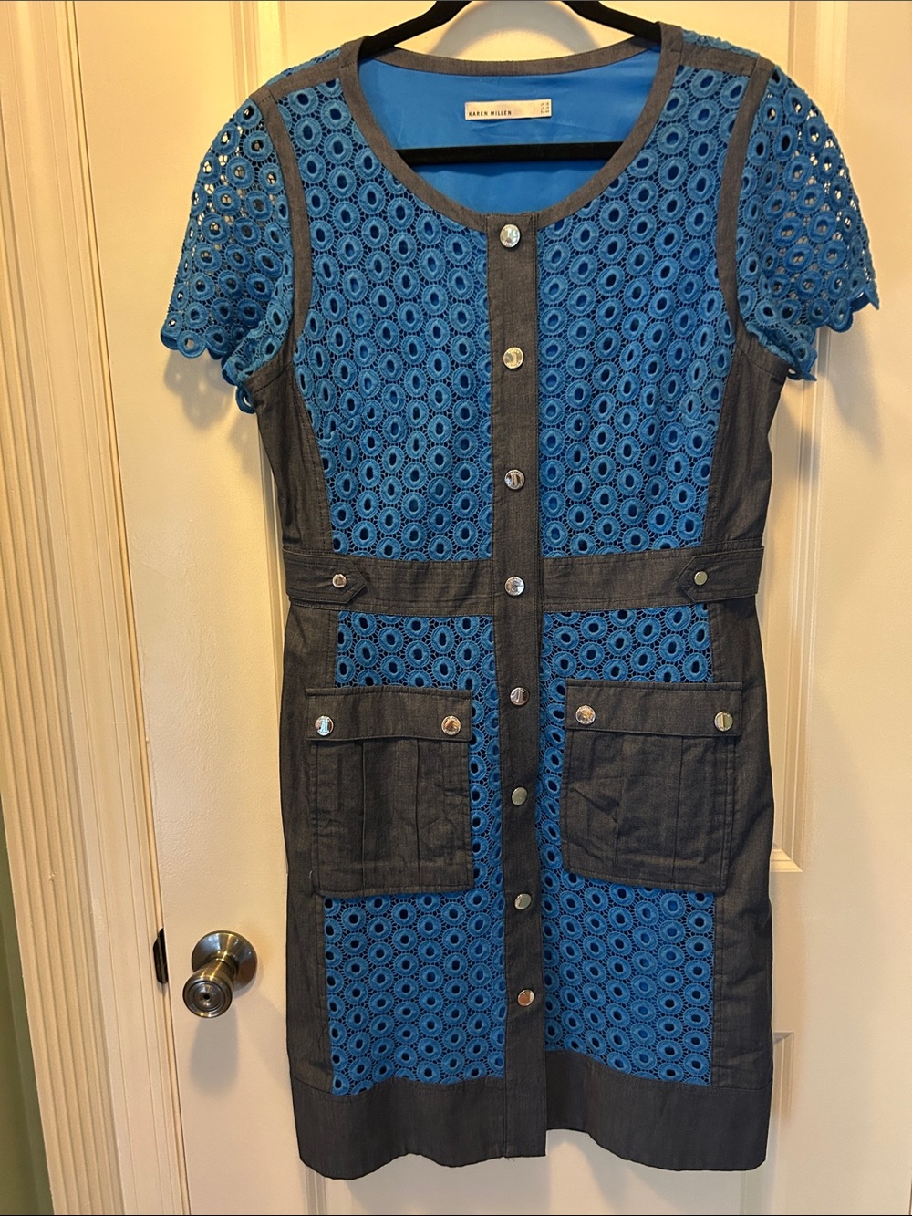 Karen Millen Stylish Blue and Black Women's Dress